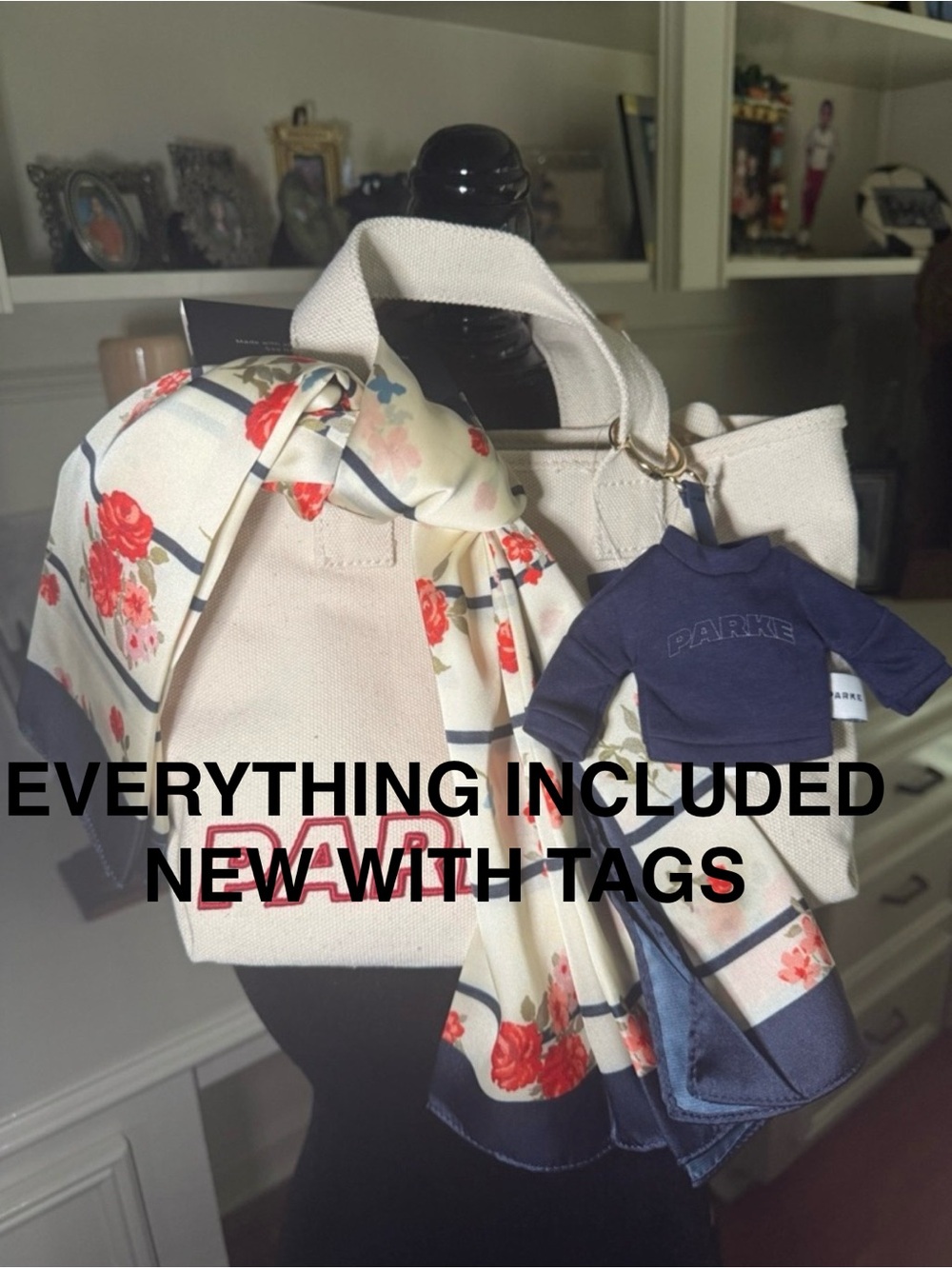 Bundle PARKE X TARGET Mini Tote bag with Floral Scarf & Navy Mockneck  Keychain
